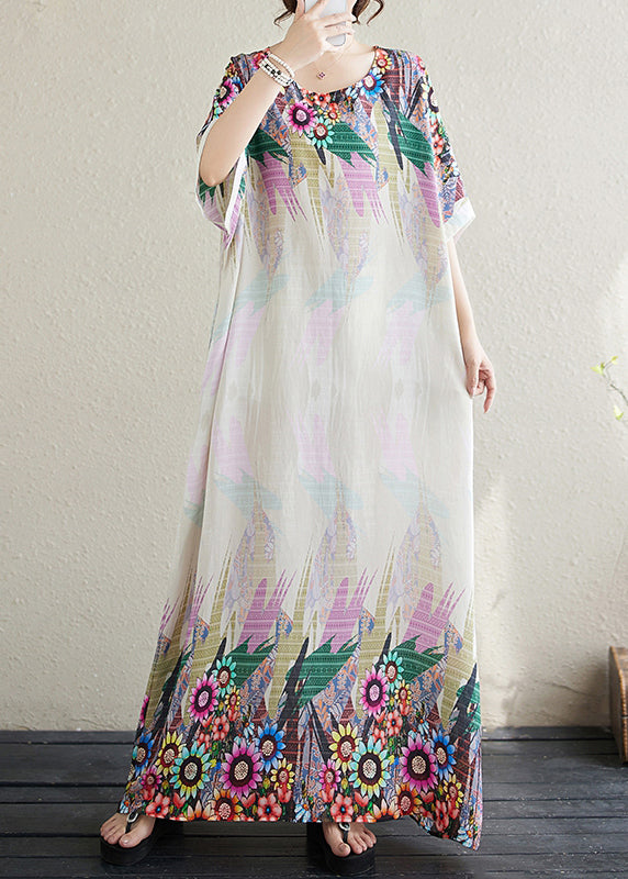 Oversized Fitted Cotton White Print Sundress Sleeve Batwing
