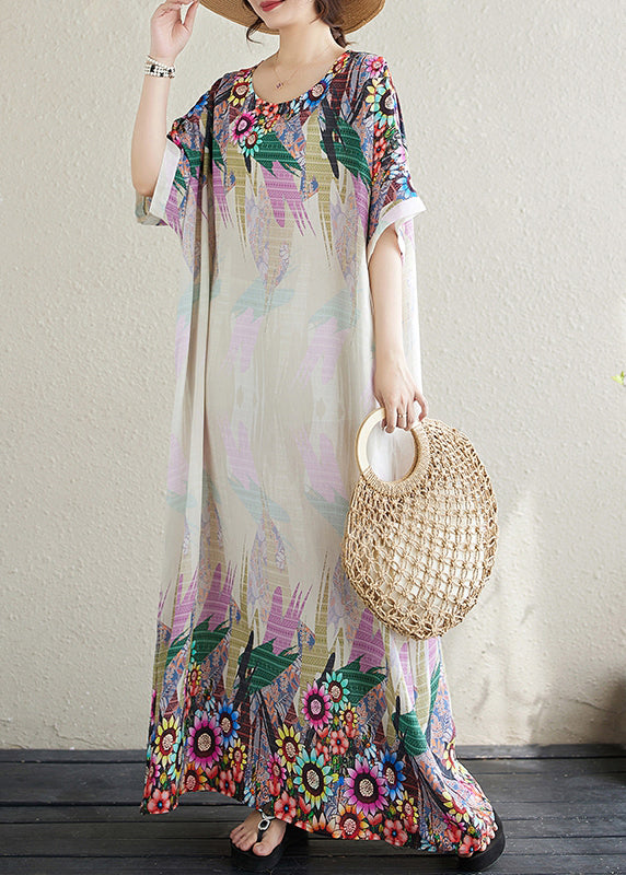 Oversized Fitted Cotton White Print Sundress Sleeve Batwing