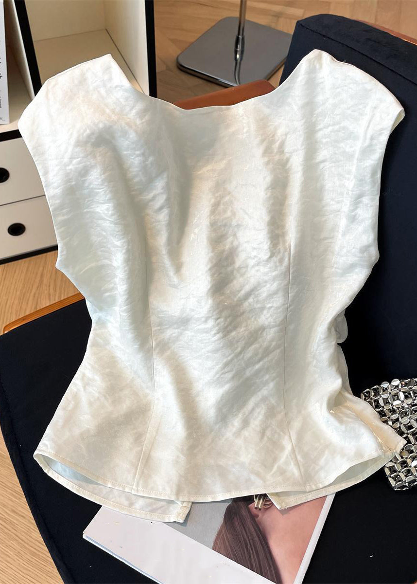 Collar Summer Silk Shirt Square Floral Front Open Beige