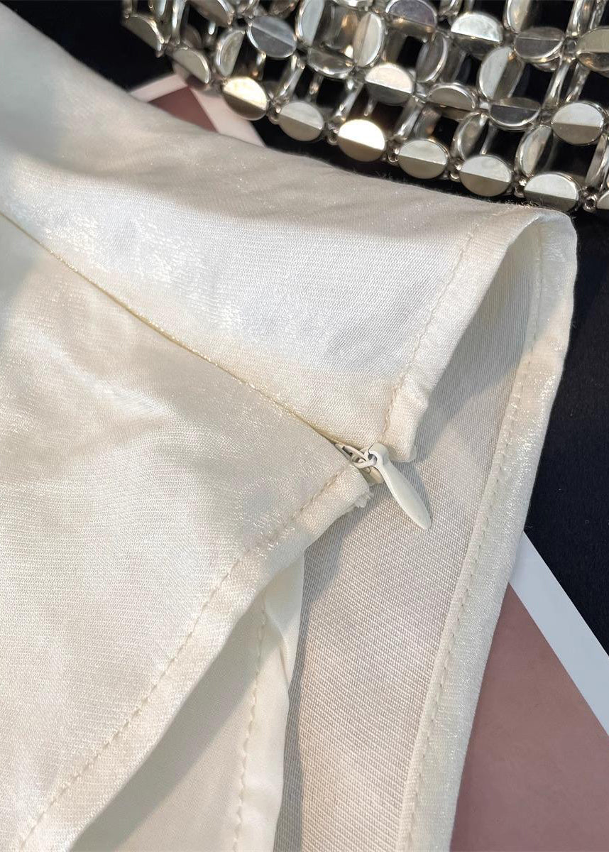 Collar Summer Silk Shirt Square Floral Front Open Beige