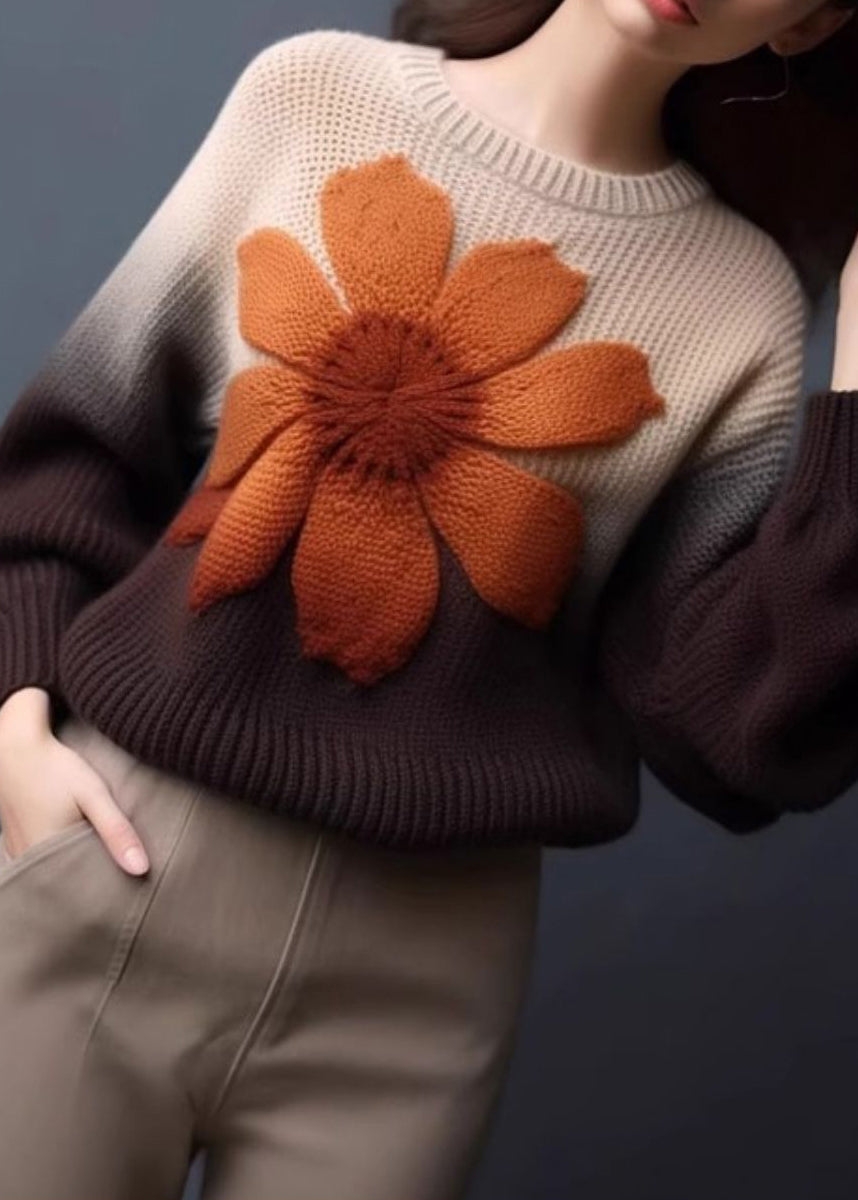 Floral Gradient Color Cozy Knit Pullover Sweaters Winter WX024