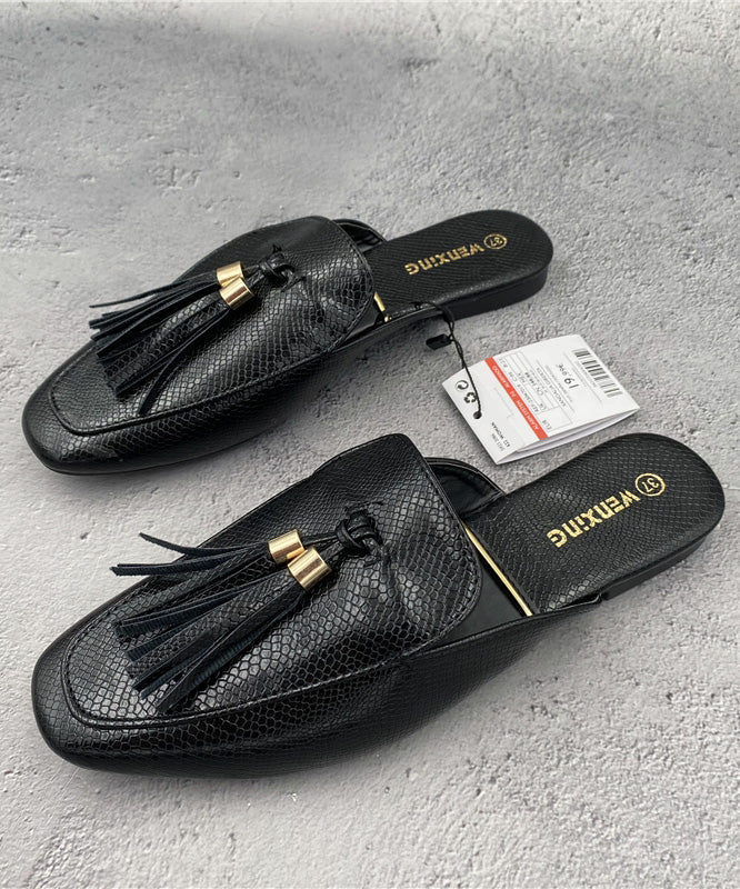 Faux Sandals Apricot French Leather Tassel Slide