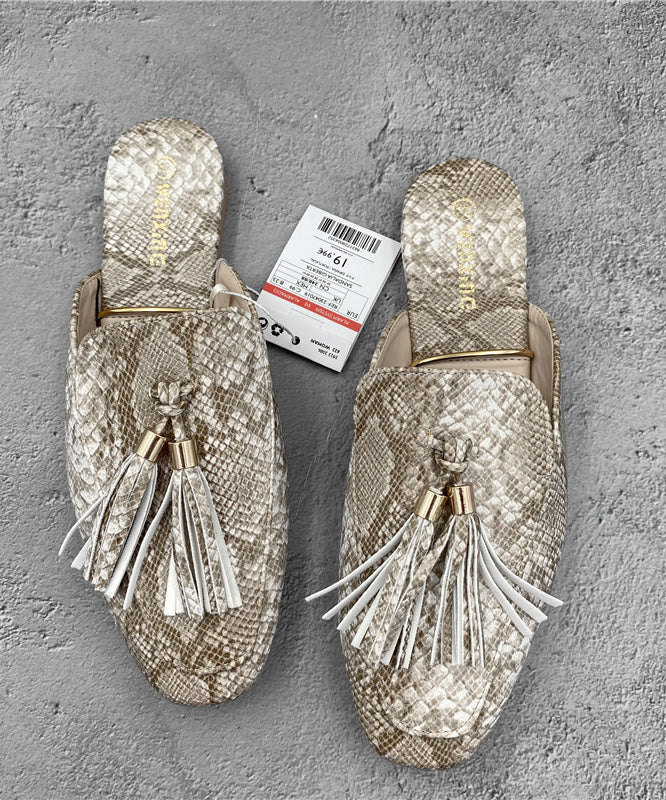 Faux Sandals Apricot French Leather Tassel Slide