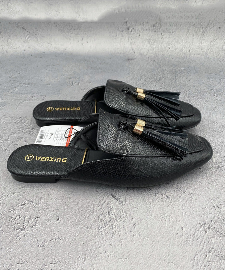 Faux Sandals Apricot French Leather Tassel Slide