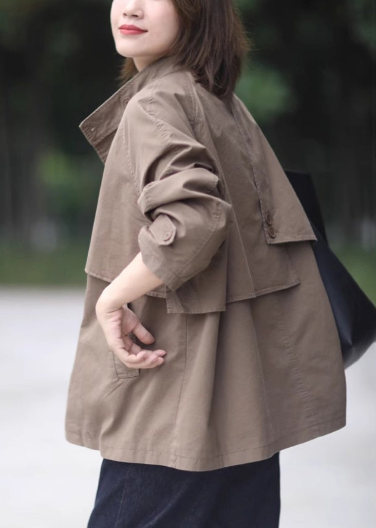 French Army Green Oversized Pockets Cotton Jackets Spring TM037