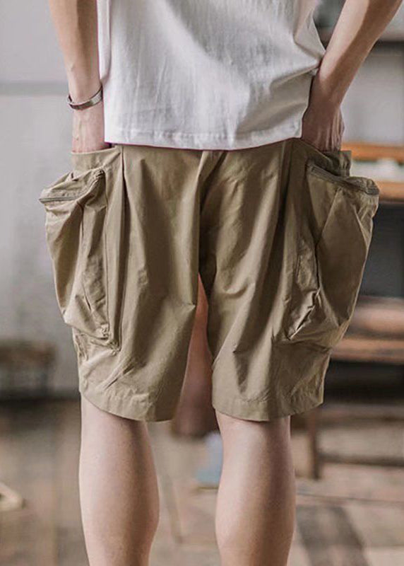 Pockets French Cotton Army Men Summer Shorts Green Zip Up