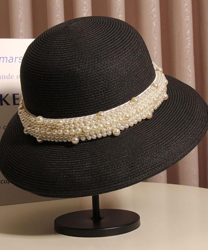 Woven Nail French Summer Bead Beige Straw Cloche Hat