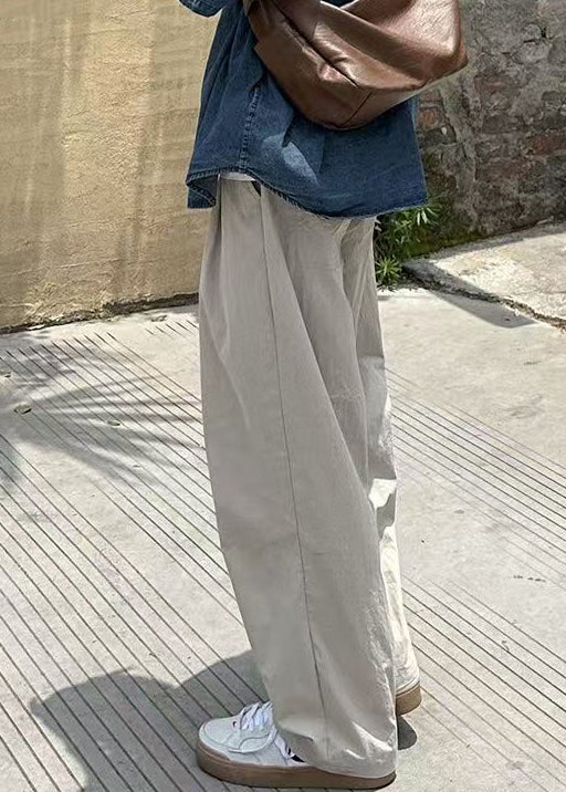 Cotton Pockets Beige Elastic French Solid Summer Pants Waist Mens