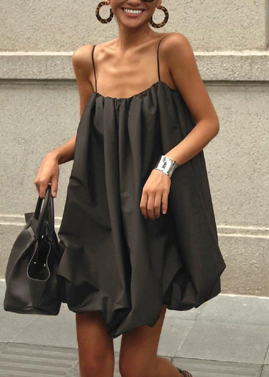 Spaghetti Strap Black Summer Cotton Dress French