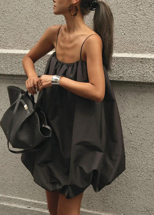 Spaghetti Strap Black Summer Cotton Dress French