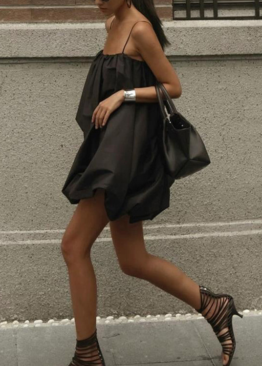 Spaghetti Strap Black Summer Cotton Dress French
