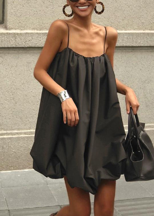 Spaghetti Strap Black Summer Cotton Dress French