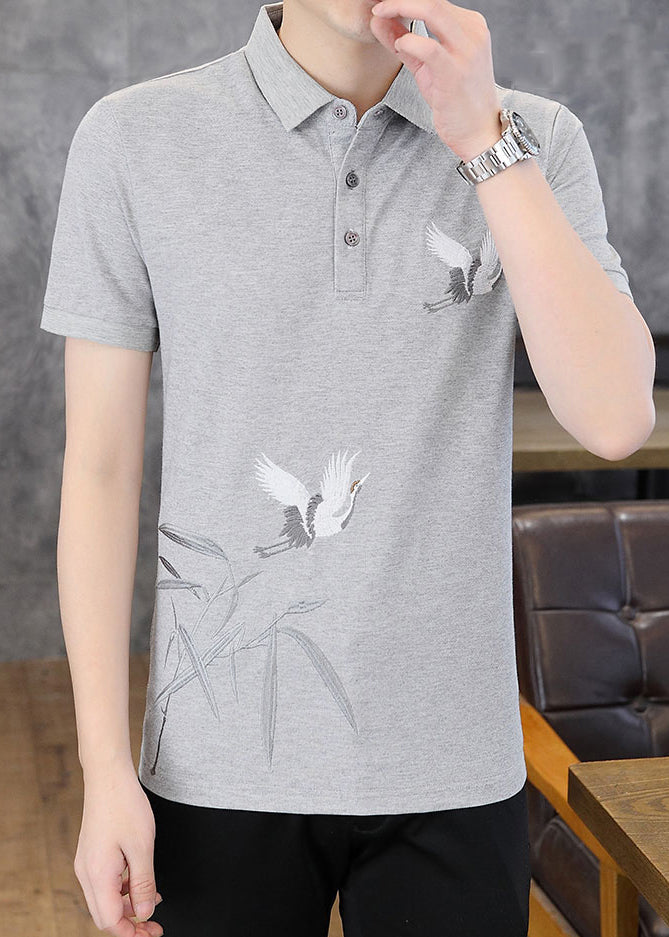 Men Design Shirt French Embroideried Polo Cotton Original Black