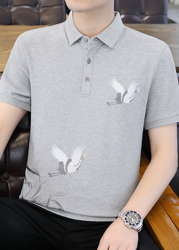 Men Design Shirt French Embroideried Polo Cotton Original Black