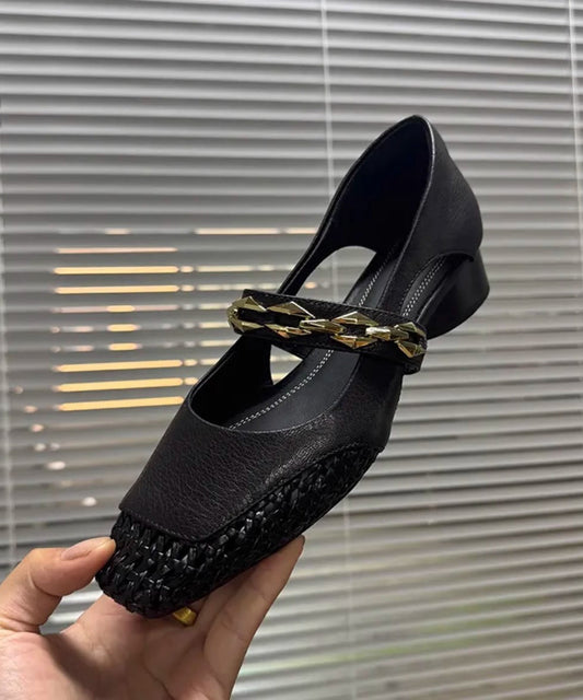 Black Square Out Breathable Hollow Woven French Toe Chunky