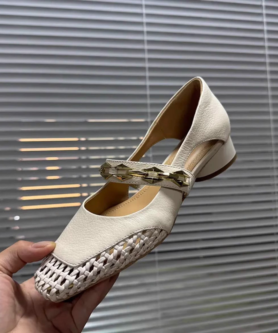 Black Square Out Breathable Hollow Woven French Toe Chunky