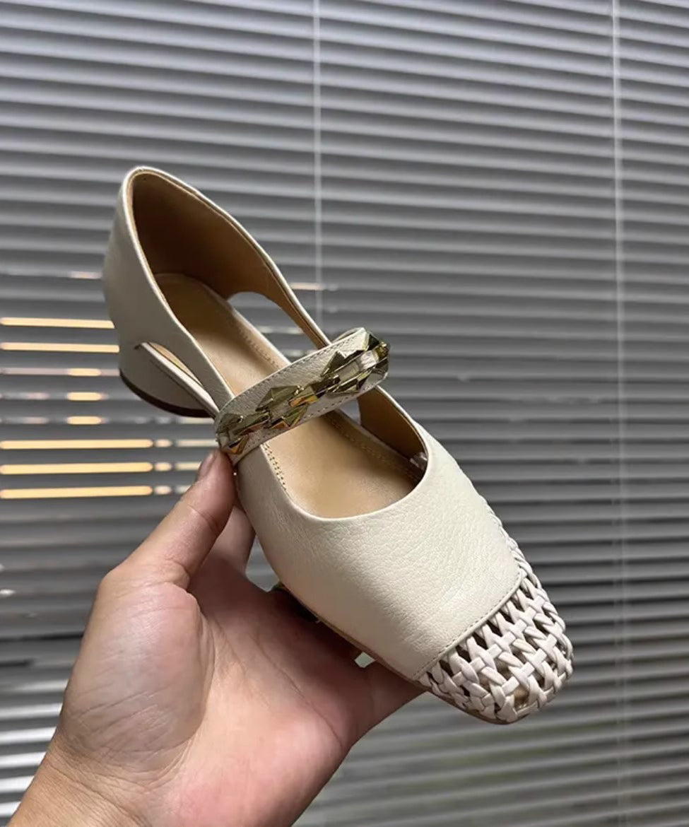 Black Square Out Breathable Hollow Woven French Toe Chunky