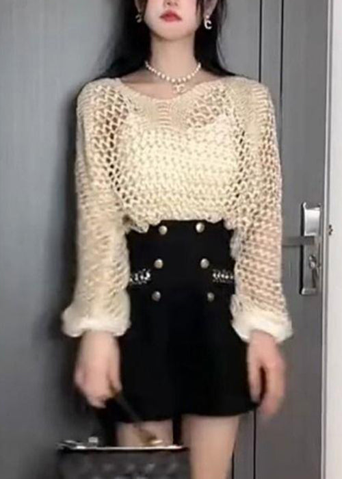 Hollow Black Sweater French Out Thin Knit Sleeve Batwing