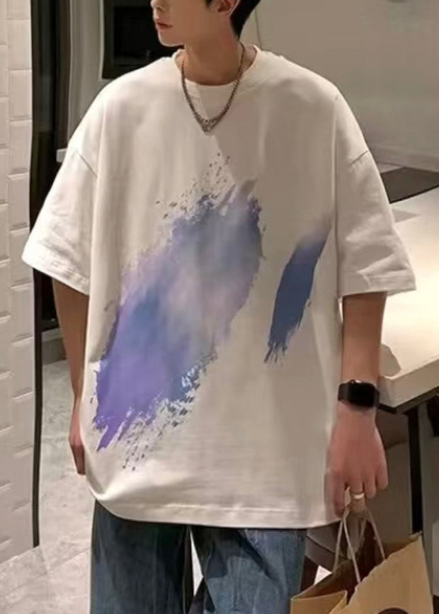 O French Black Shirt T Men Neck Summer Cotton Print Cozy