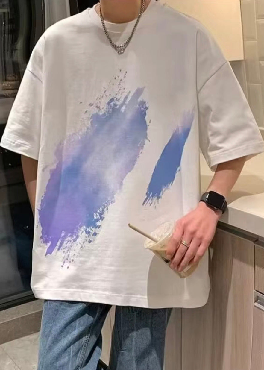 O French Black Shirt T Men Neck Summer Cotton Print Cozy