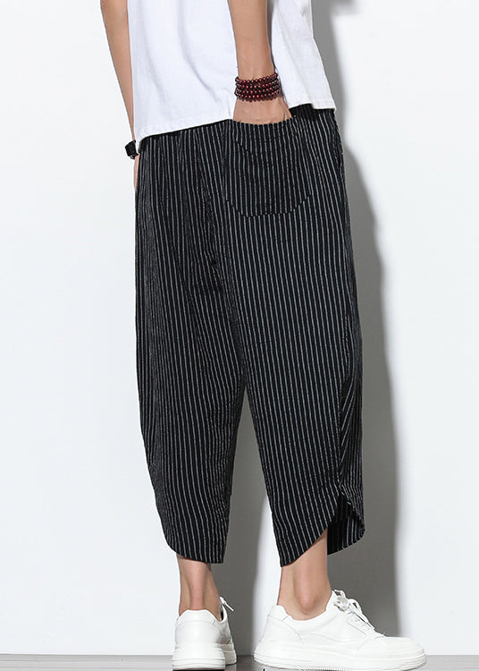 Cotton Men Waist Black French Harem Elastic Pockets Pants