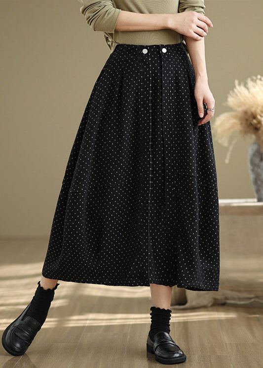 Waist Pockets Line Summer French Dot Elastic Black A Skirts