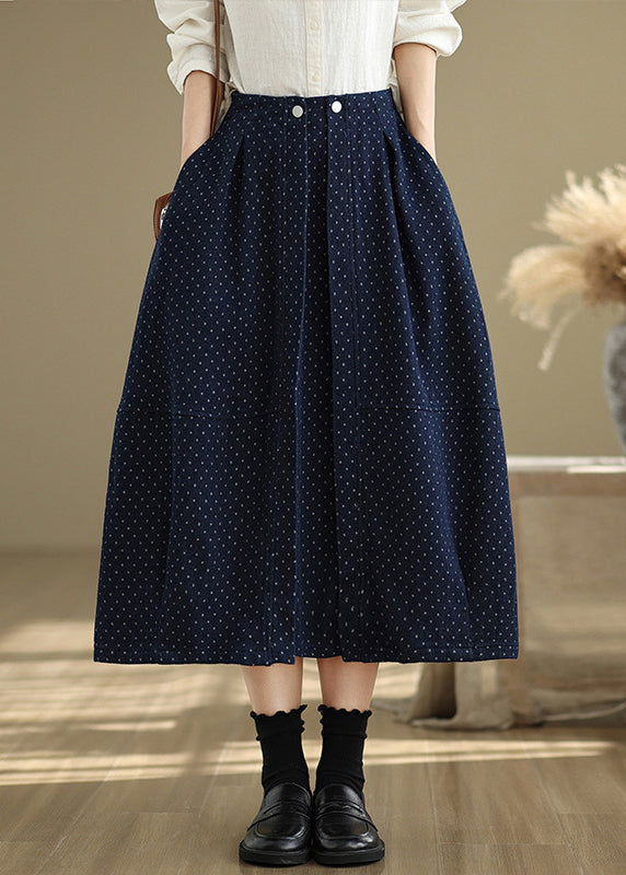 Waist Pockets Line Summer French Dot Elastic Black A Skirts