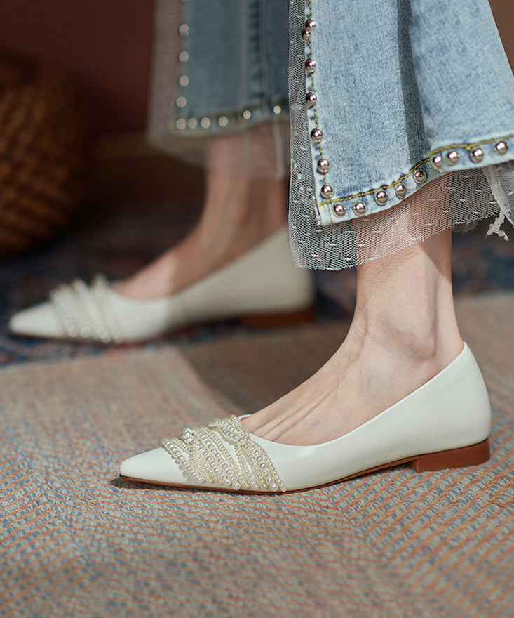 Flat Splicing French Nail Bead Shoes Pointed Toe Suede Black