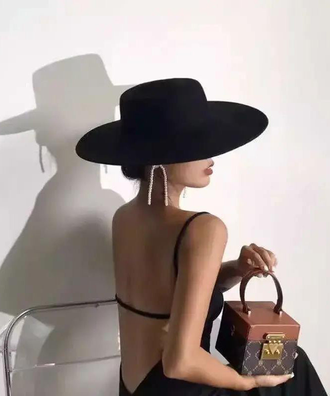 Jazz Brim Hat Woolen Versatile Large Black French