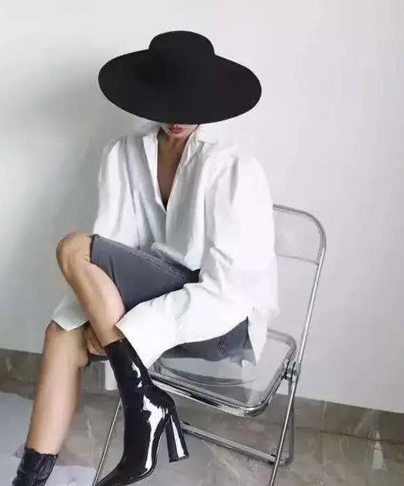 Jazz Brim Hat Woolen Versatile Large Black French