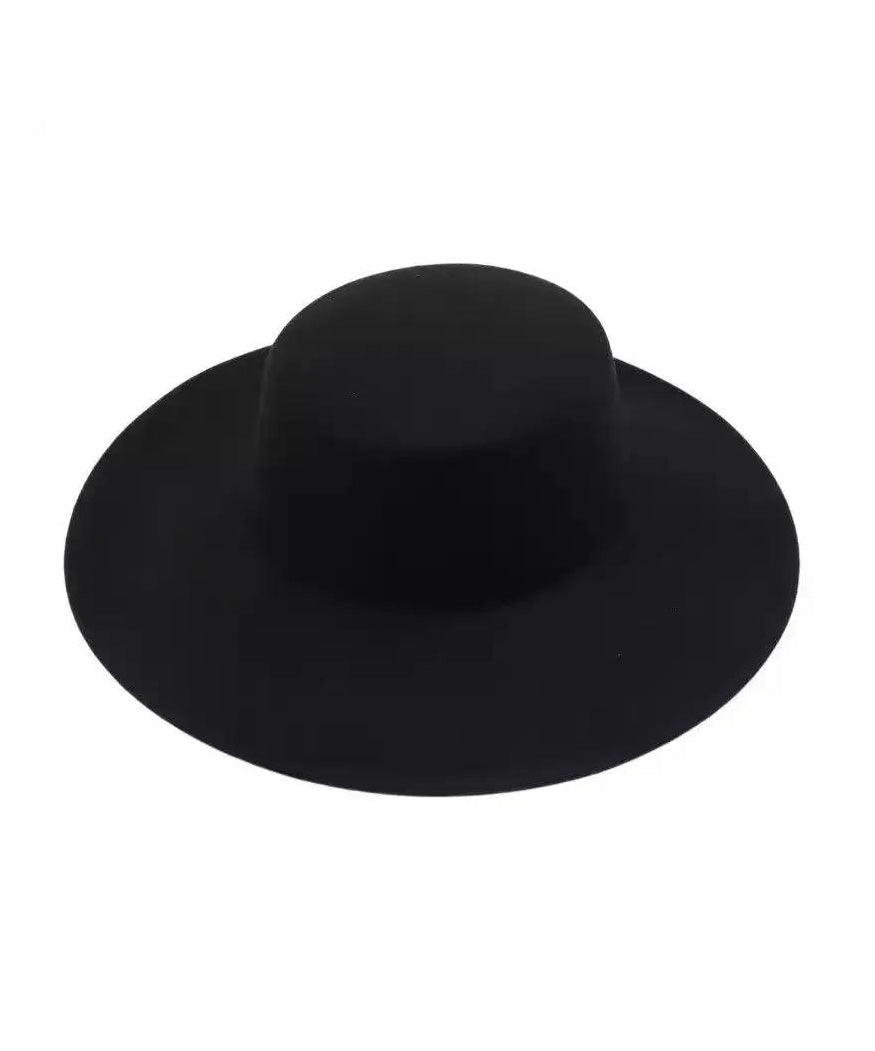 Brim Jazz Versatile Woolen Large Black French Hat