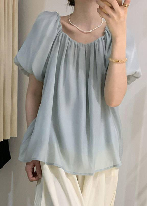 Tops Wrinkled French Puff Black Chiffon Sleeve