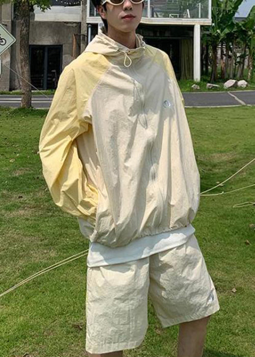 Blue French 50+ UPF Mens Silk Two Patchwork Hooded Coat Ice