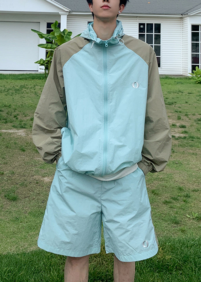 Blue French 50+ UPF Mens Silk Two Patchwork Hooded Coat Ice