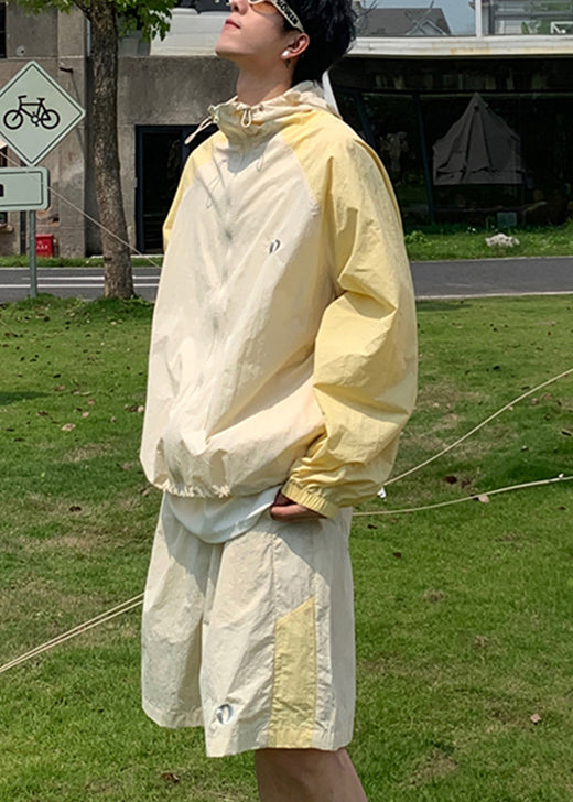 Blue French 50+ UPF Mens Silk Two Patchwork Hooded Coat Ice