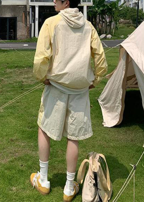 Blue French 50+ UPF Mens Silk Two Patchwork Hooded Coat Ice