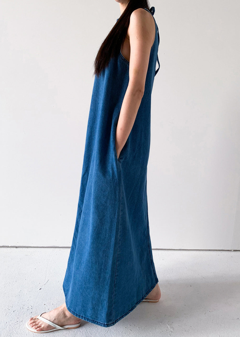 Up Blue Pockets Dresses Sleeveless Denim Long Lace French