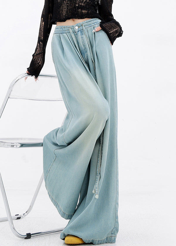 Lace Pants Blue Pockets Leg French Spring Denim Wide Up