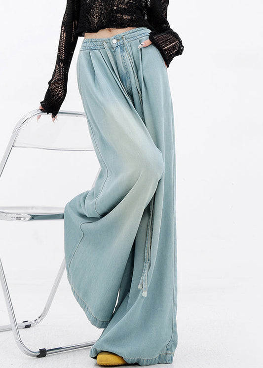 Lace Pants Blue Pockets Leg French Spring Denim Wide Up