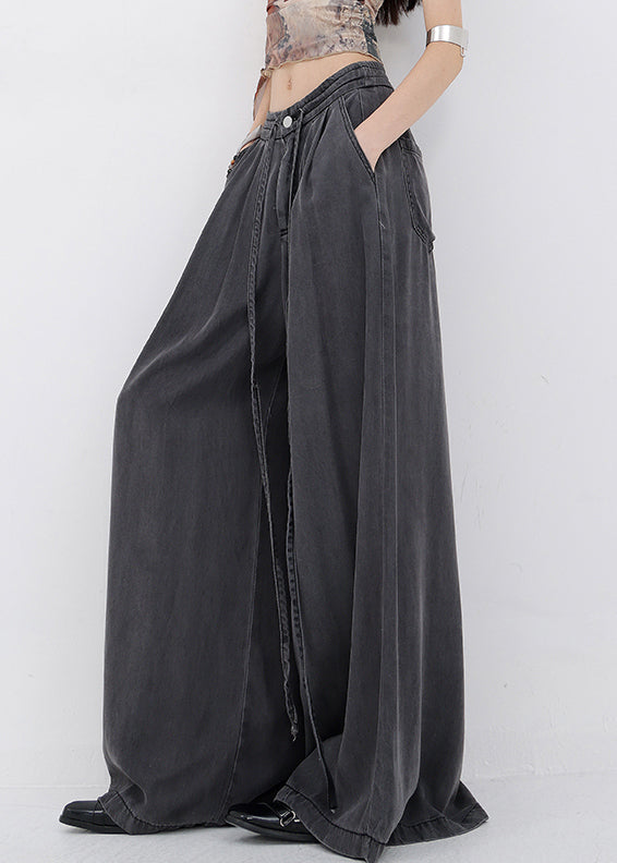 Lace Pants Blue Pockets Leg French Spring Denim Wide Up