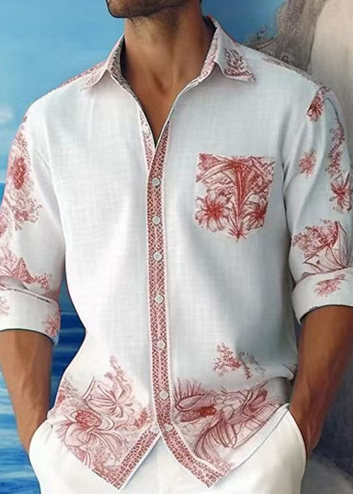 Cotton Peter Mens Shirts Print Fall French Blue Collar Pan