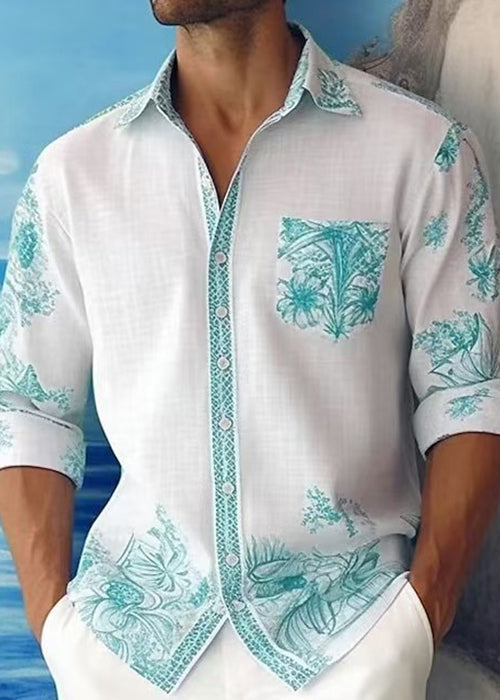 Cotton Peter Mens Shirts Print Fall French Blue Collar Pan