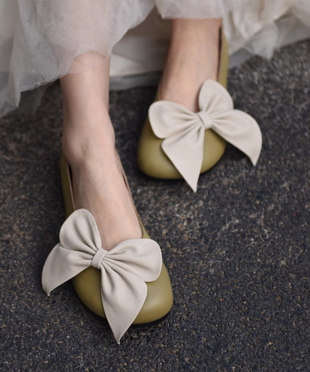 Splicing Faux French Penny Bow Beige Leather Loafers