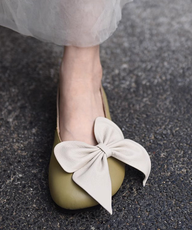 Splicing Faux French Penny Bow Beige Leather Loafers