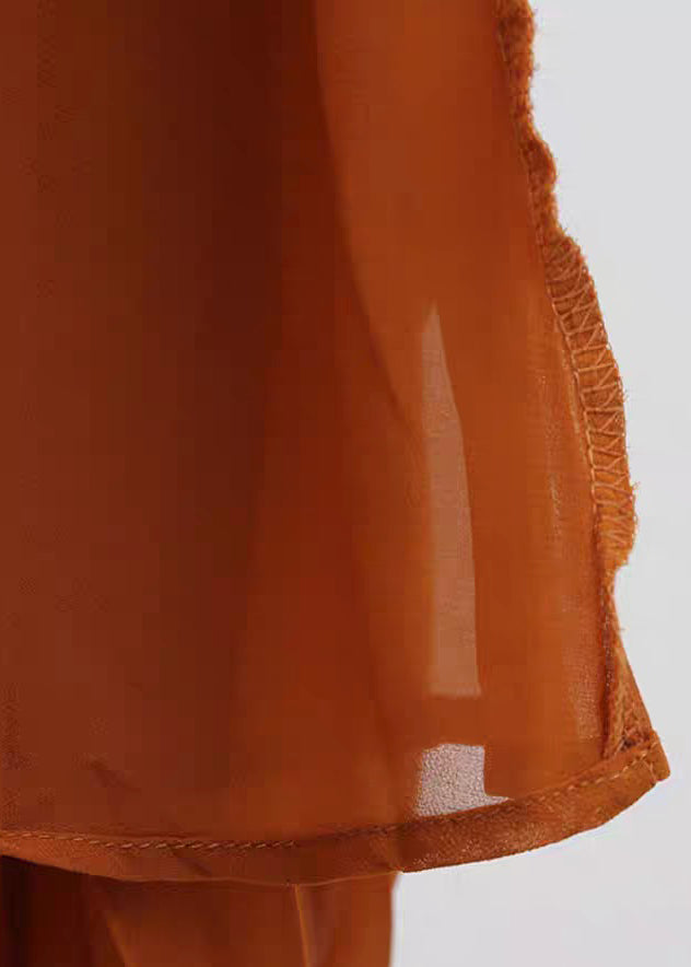 Dresses Sleeveless V Neck Brown Chiffon Wrinkled French Long