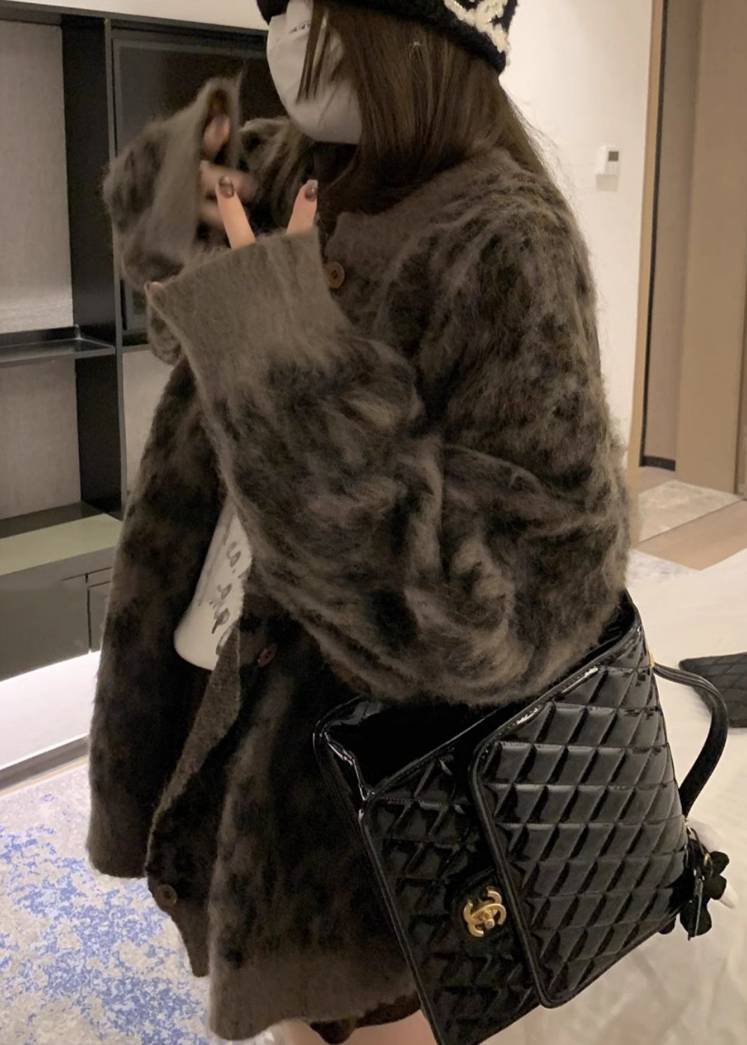 French Coffee O Neck Leopard Print Button Knit Cardigans Spring TN033