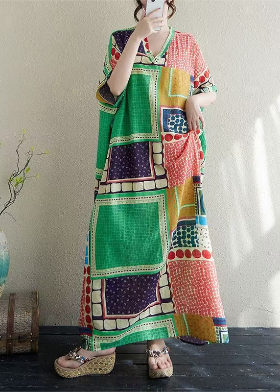 Colorblock Print Dress French Summer Vacation Cotton Oversized
