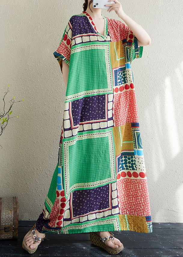 Colorblock Print Dress French Summer Vacation Cotton Oversized