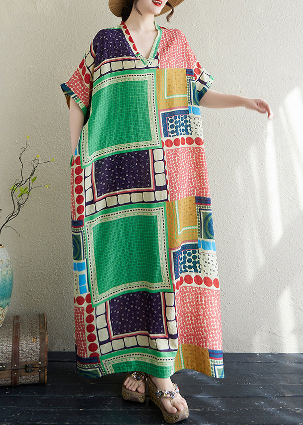 Colorblock Print Dress French Summer Vacation Cotton Oversized