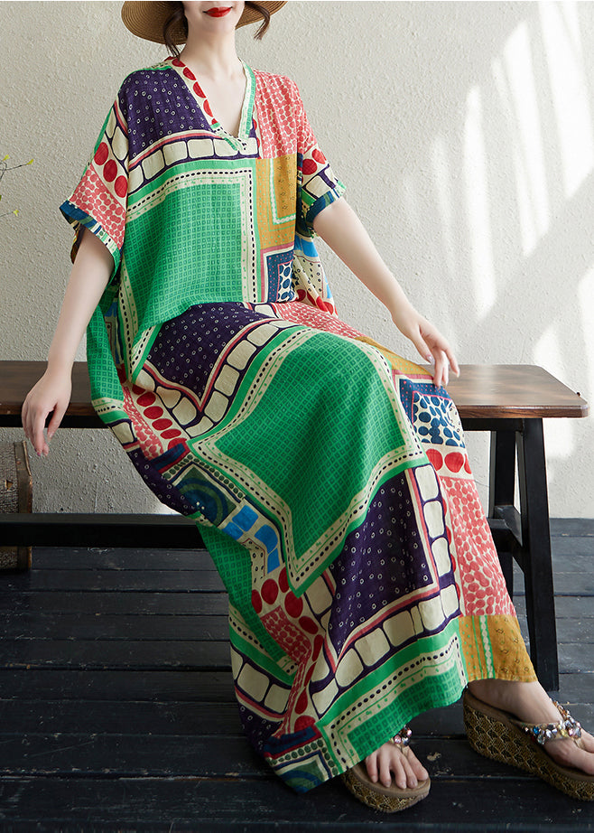 Colorblock Print Dress French Summer Vacation Cotton Oversized